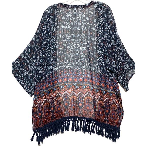 Xhilaration Sheer Kimono Duster XL Paisley Boho Floral Hippie Festival Flowy - Picture 2 of 8